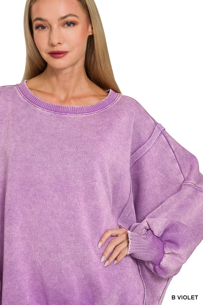 Acid Washed Batwing Sleeve Fleece Sweatshirt, image 6
