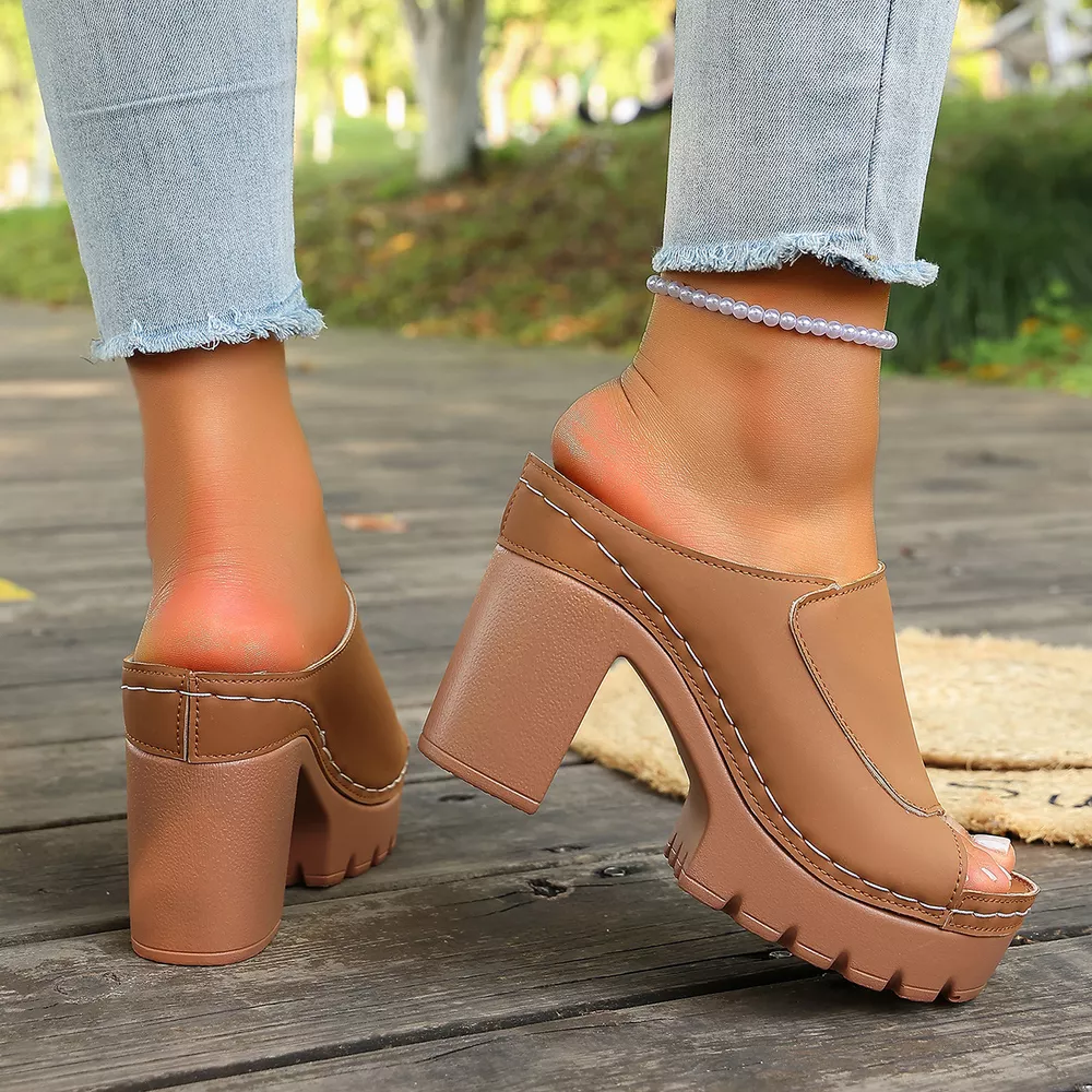 Peep Toe Block Heels Sandals, image 7