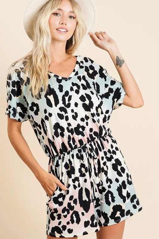 Gradation Leopard Soft Knit V-neck Romper, image 7
