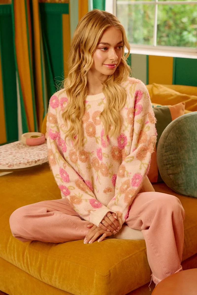 Towel Texture Floral Pattern Sweater, image 13