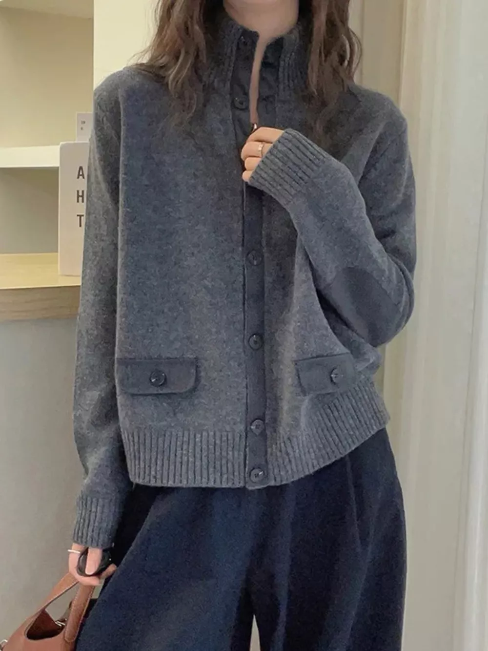 Ribbed-Knit Mock Neck Cardigan, image 12
