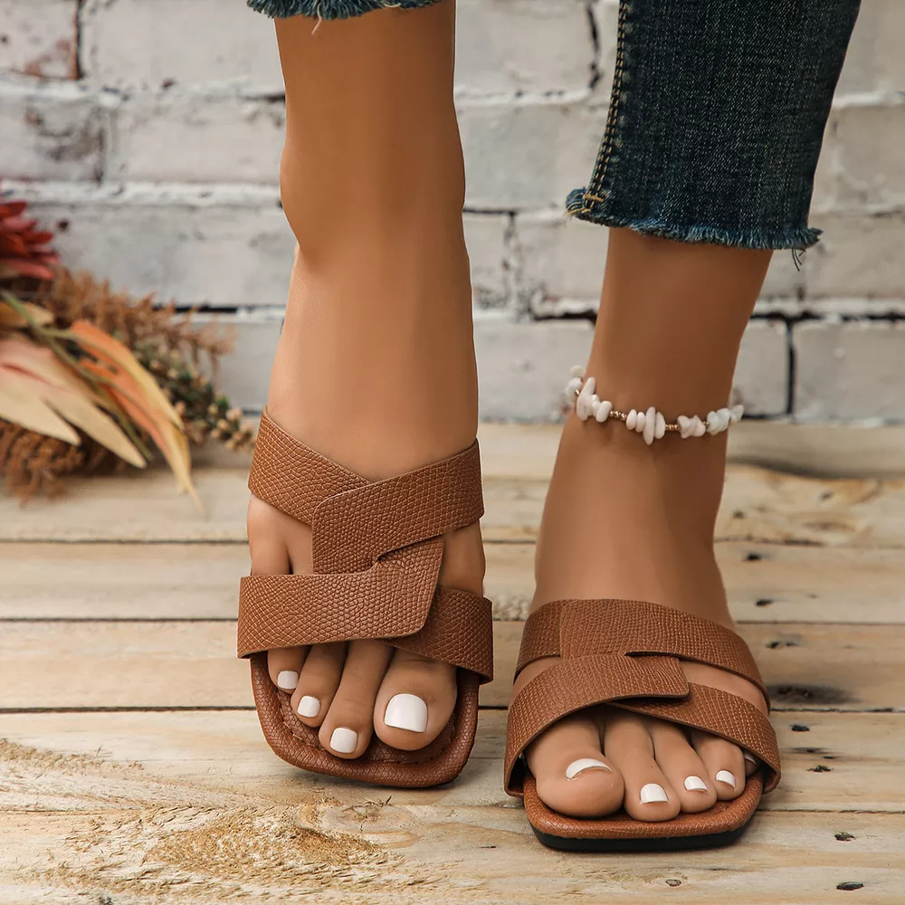 Crisscross Strap Open Toe Flat Sandals, image 4