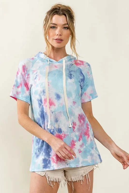Tie Dye Terry Hoodie with Drawstring
