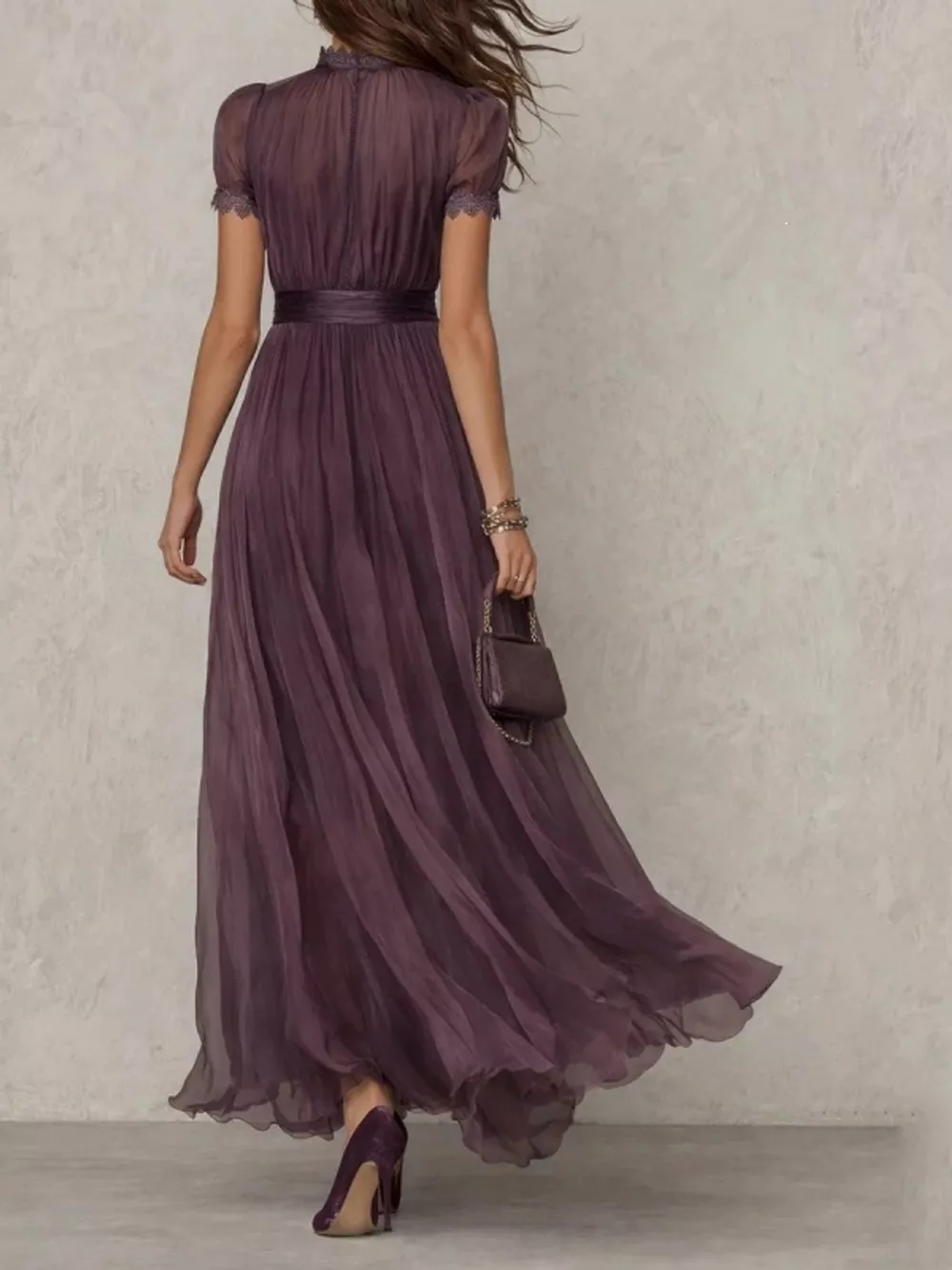 Full Size Elegant Sheer Chiffon Mock-Neck Maxi Dress with Keyhole Detail Plus Size, image 5