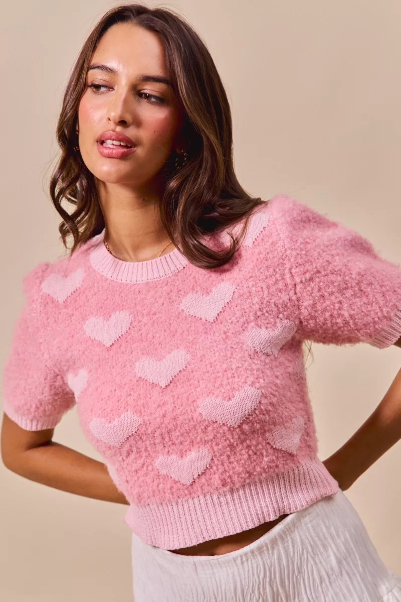 All Over Heart Valentine Cropped Sweater, image 3