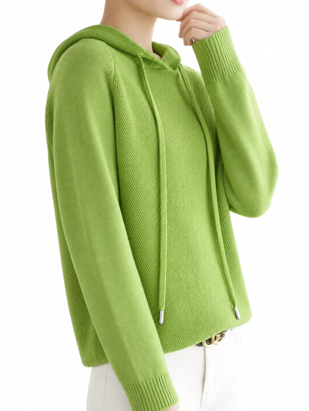 Drawstring Long Sleeve Hooded Knit Sweater, image 26