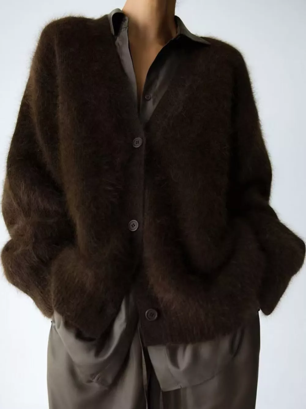 Fuzzy V-Neck Button-Down Cardigan, image 19