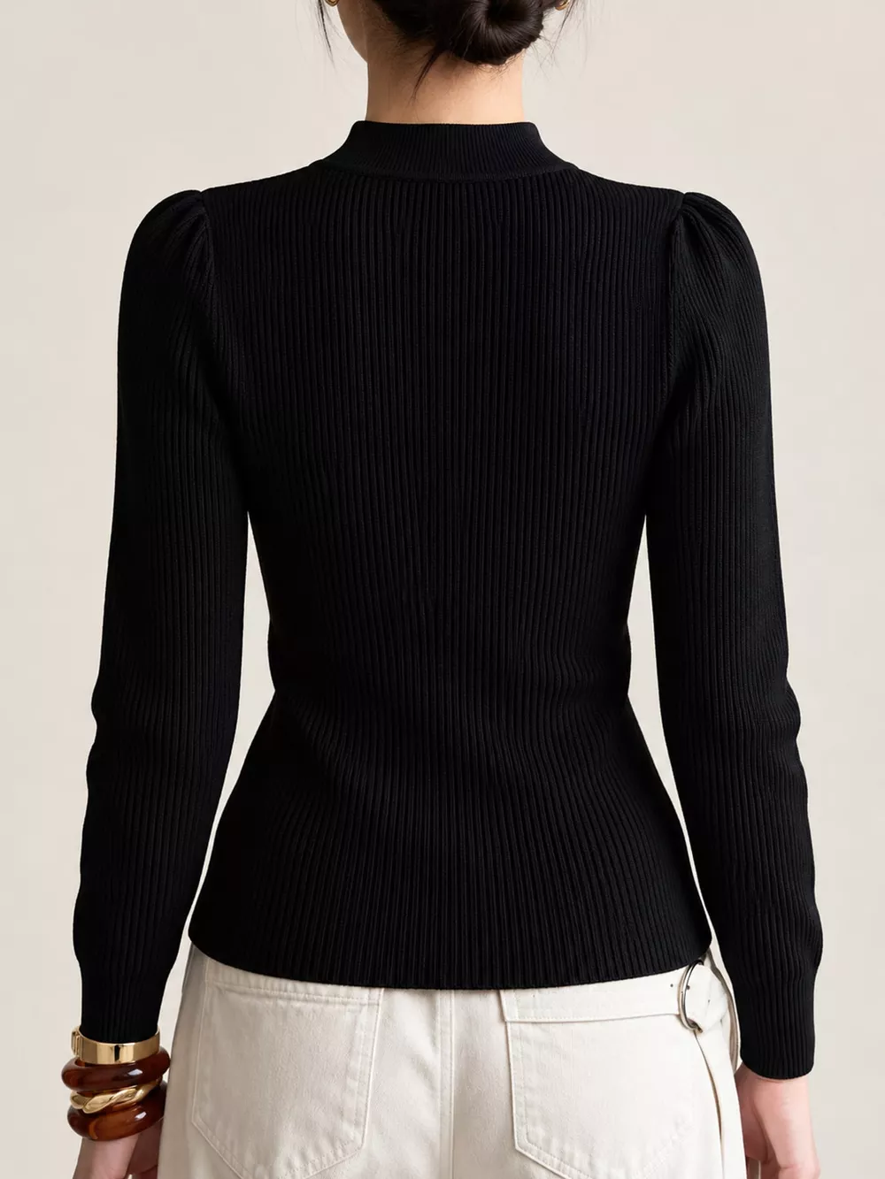 Chinese-Style Button Ribbed Knit Top, image 14
