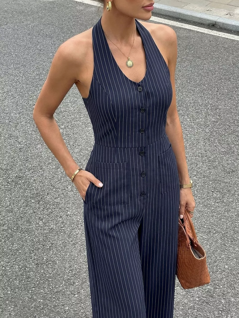 Striped Halter Neck Jumpsuit, image 2