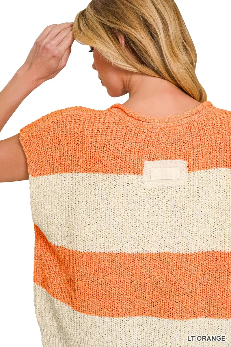 Split Neck Sleeveless Stripe Sweater, image 3