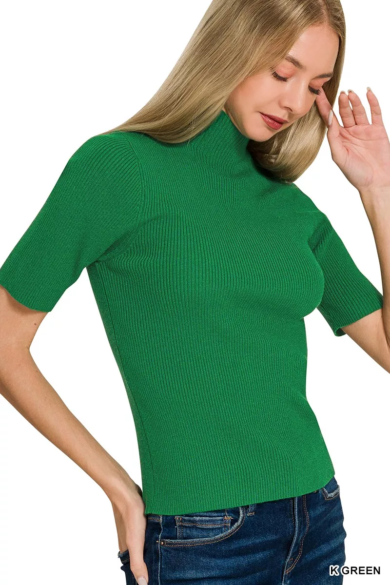 Viscose Ribbed Mock Neck Sweater, image 3