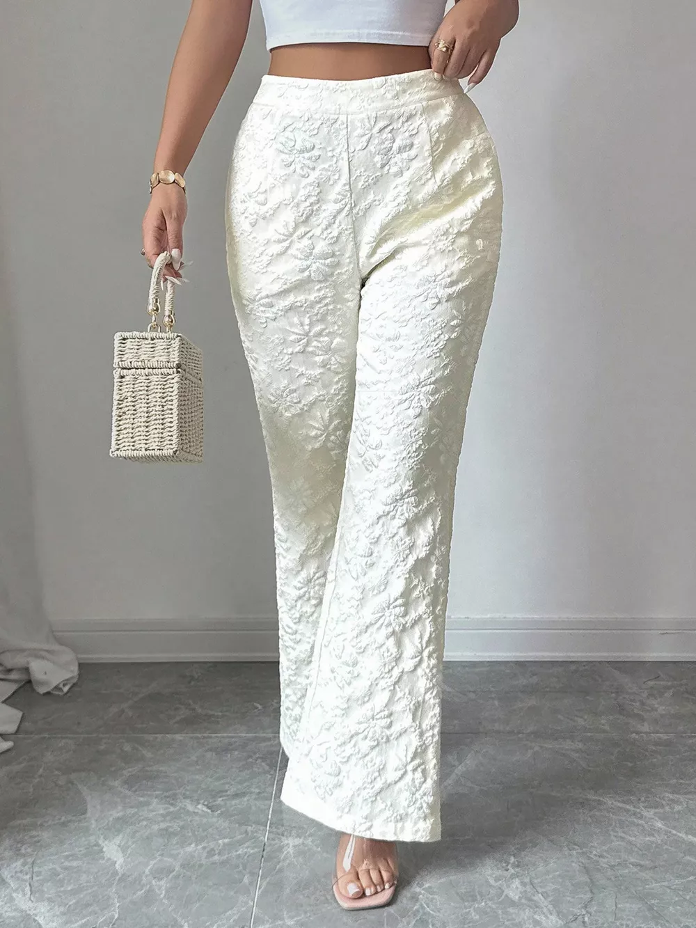 Textured High Waist Wide Leg Pants, image 2
