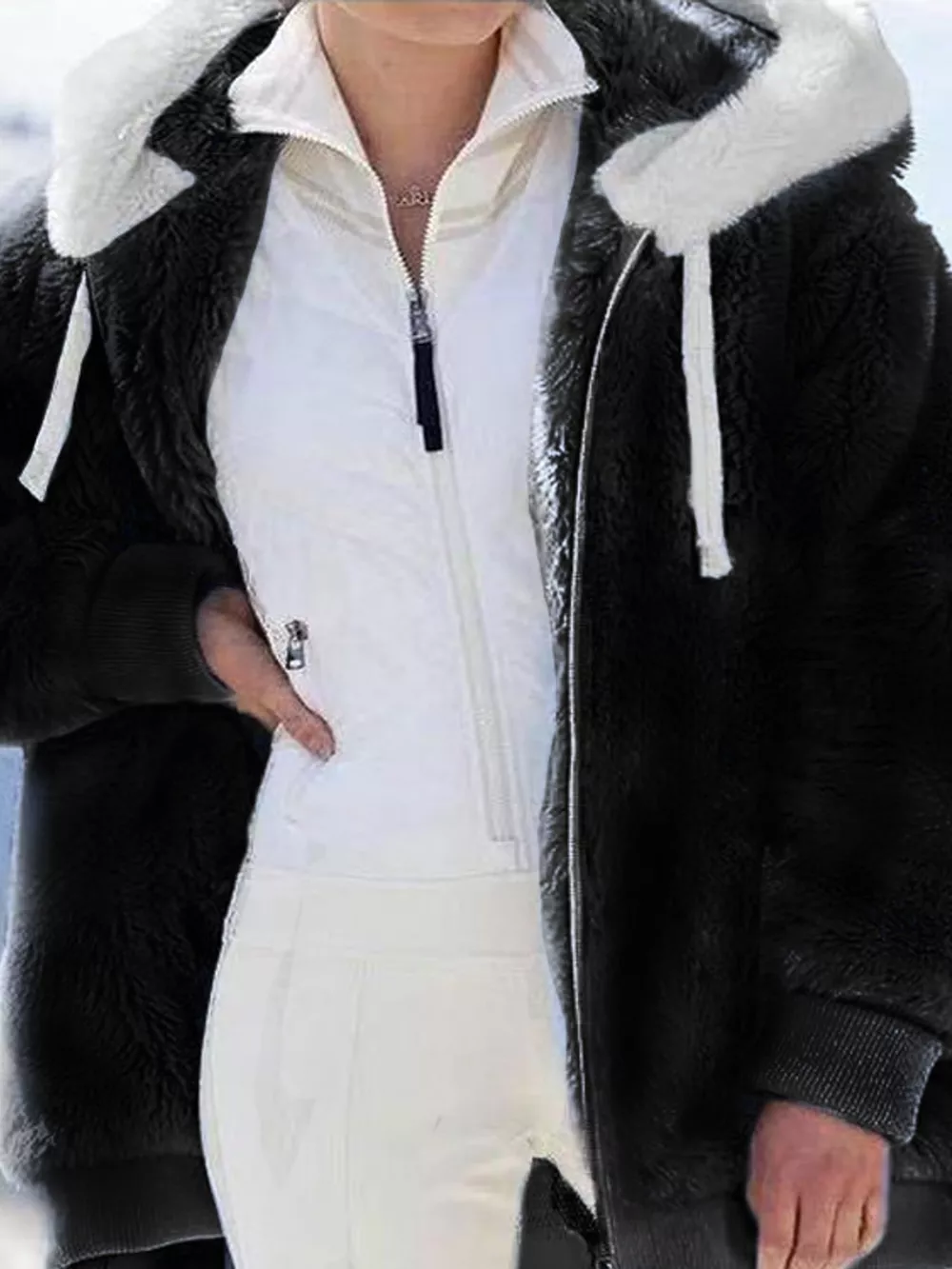 Full Size Faux Fur Zip Up Hooded Outerwear Plus Size, image 7