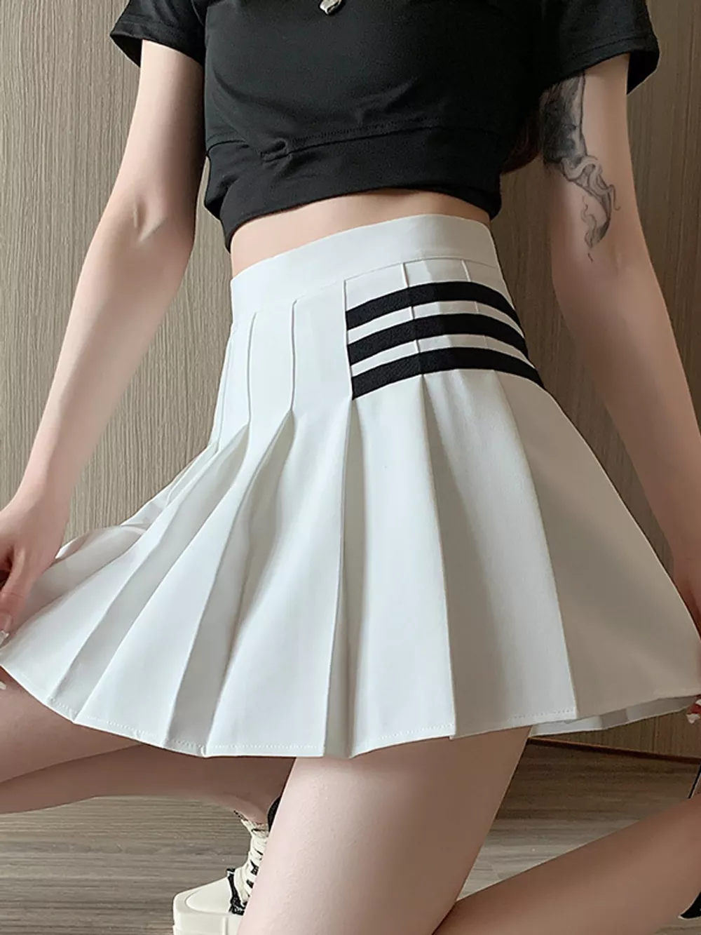 Contrast Stripe Pleated Mini Skirt, image 9