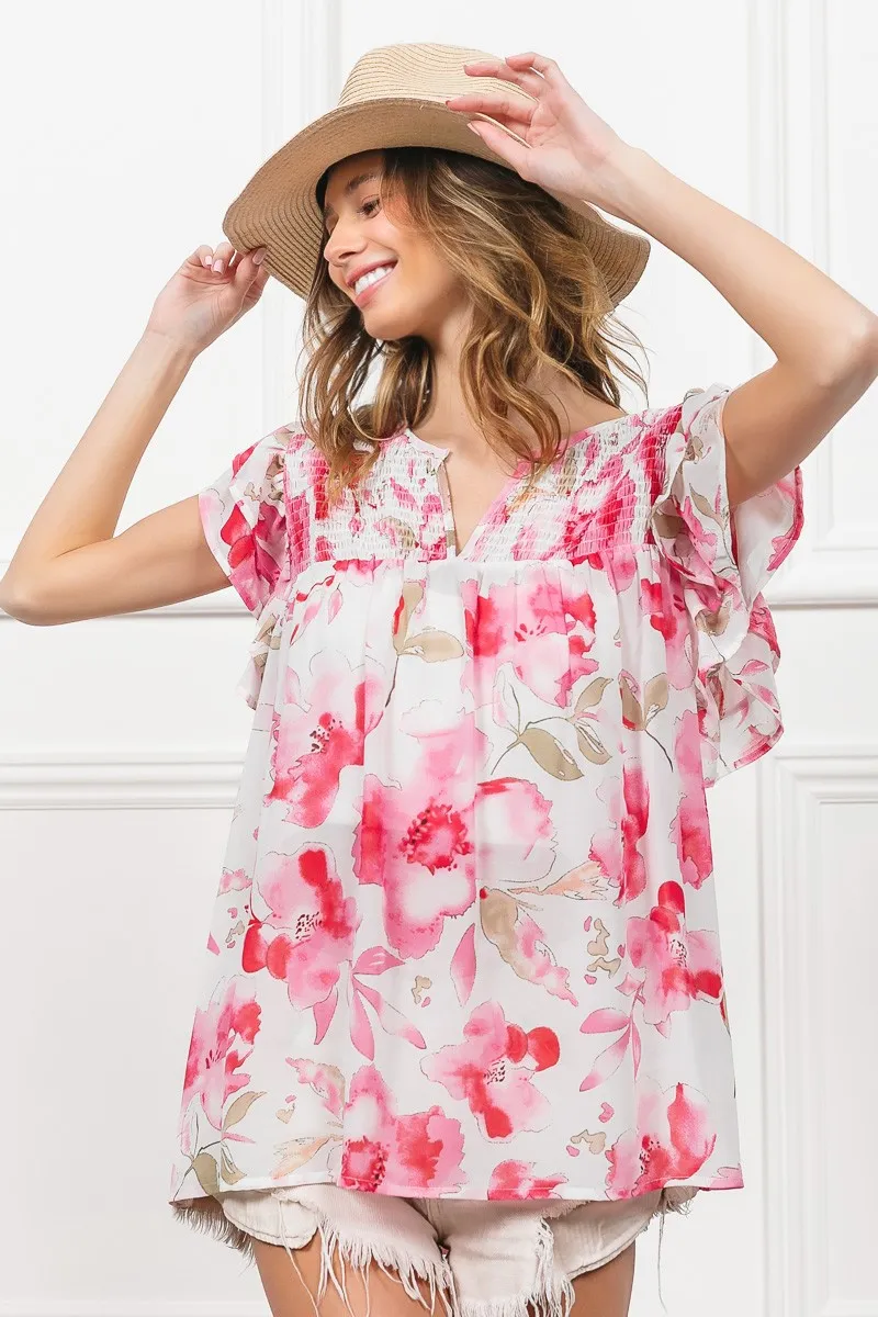 Floral Print Flutter Sheer Top, image 2