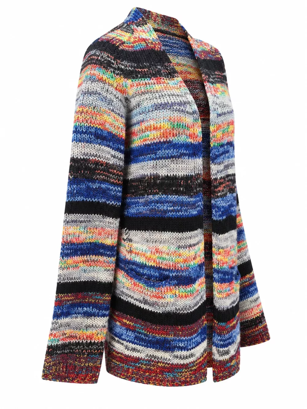 Full Size Multi-Color Striped Chunky Knit Open-Front Cardigan Plus Size, image 3
