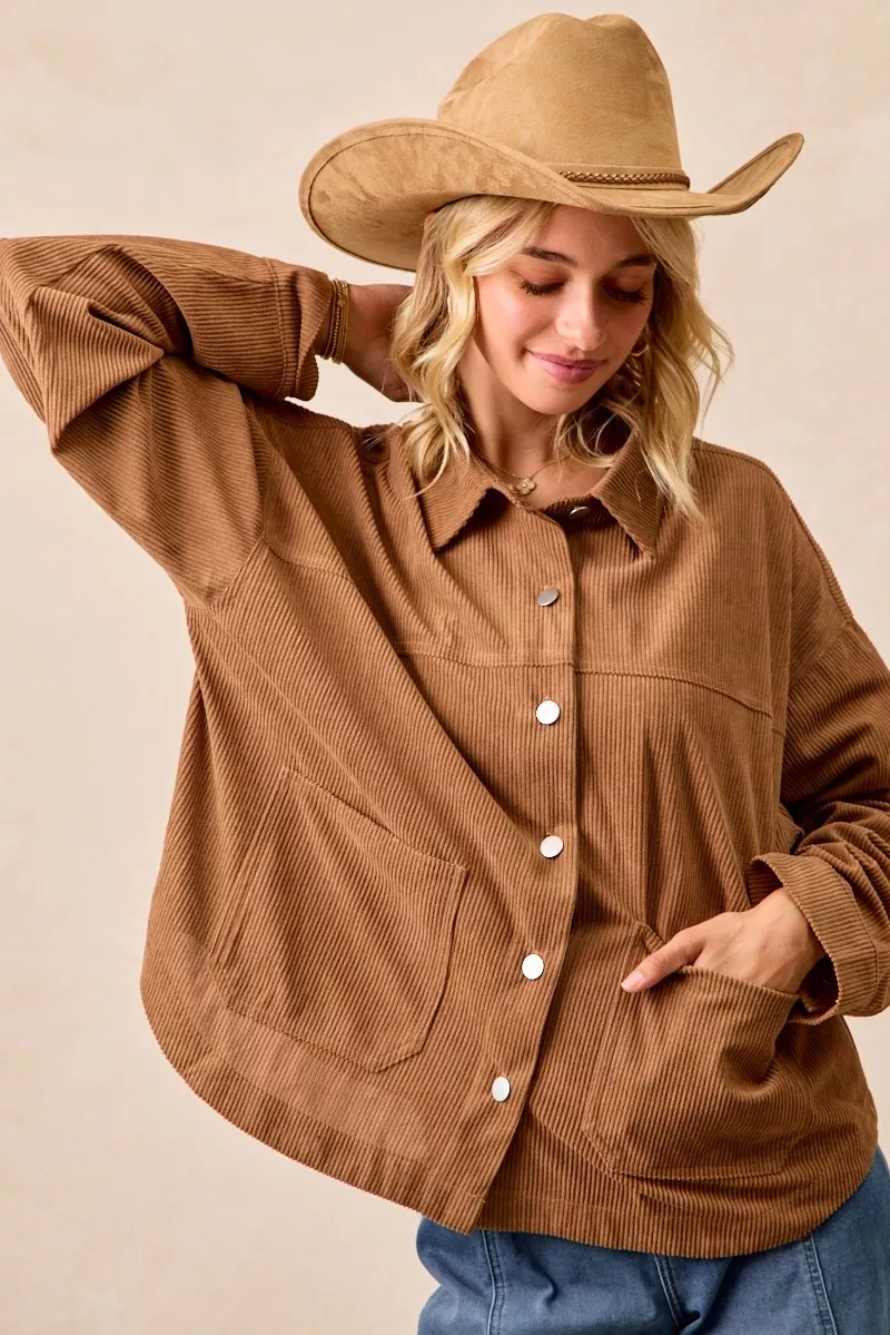 Corduroy Relaxed Fit Shacket with Back Pleat, image 6