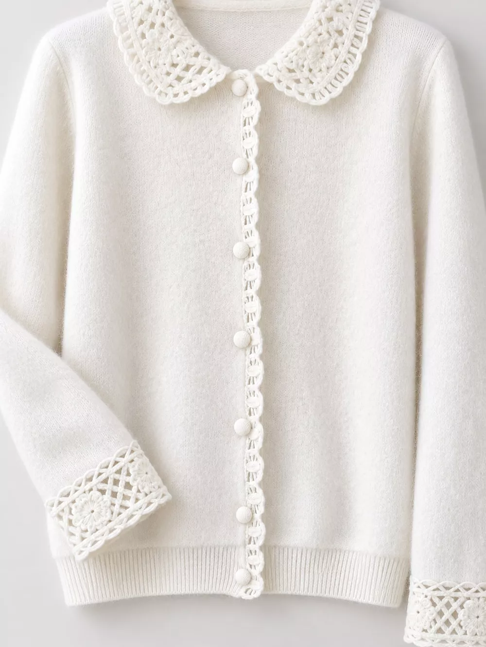 Lace-Collar Button Down Knit Cardigan, image 22