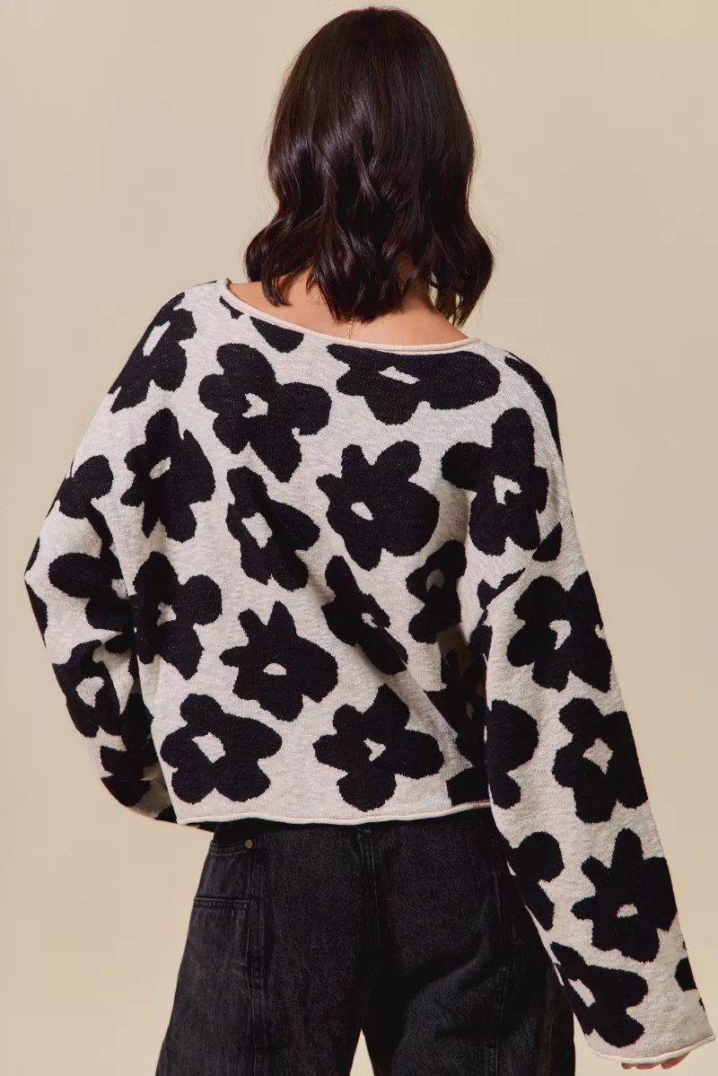 Loose Fit Flower Lightweight Sweater Top, image 8