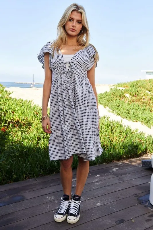 Jacquard V-Neck Flutter Cap Sleeve Tiered Dress, image 10