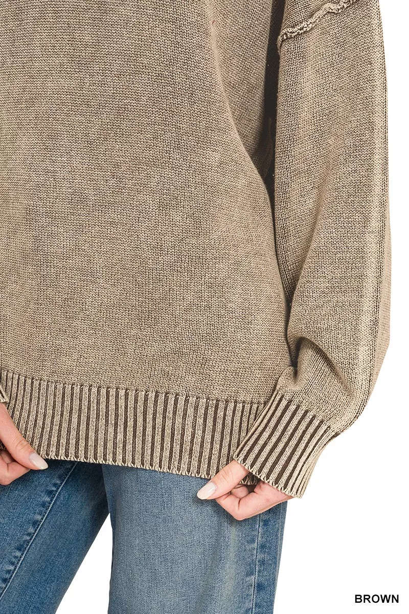 Zenana Washed Deep V-neck Oversized Sweater, image 5