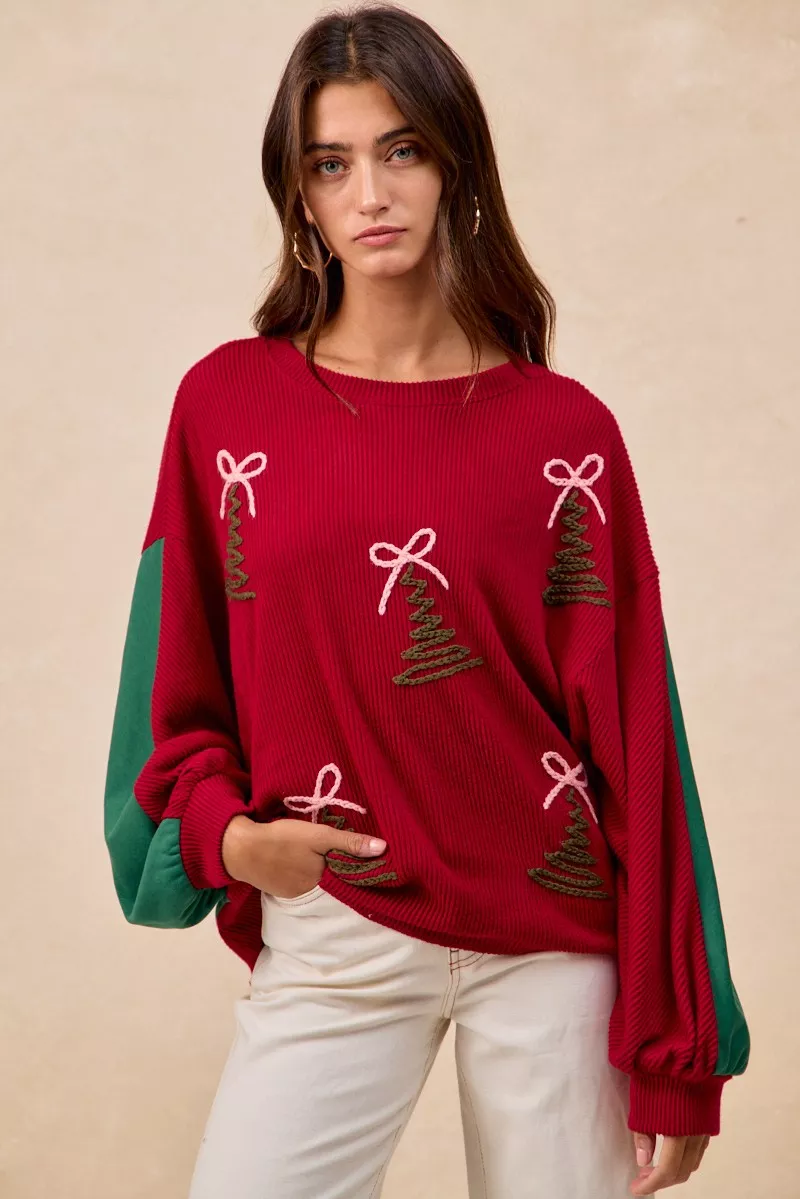 Christmas Theme Tree Embroidered Sweater, image 13