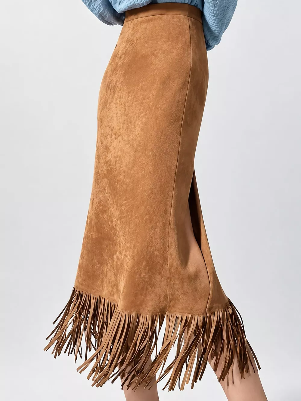 High-Waisted Fringe Midi Skirt, image 2