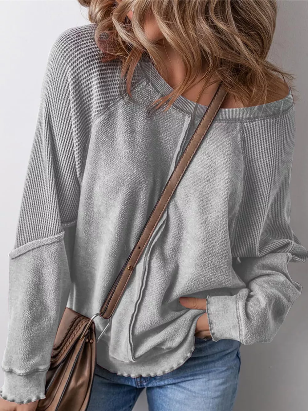 Waffle Knit Raglan Sleeve Sweatshirt, image 5