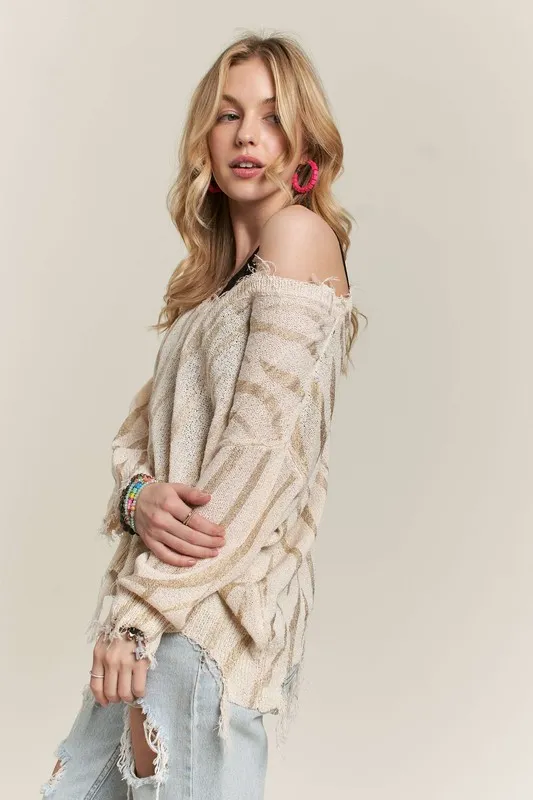 Frayed Zebra Knit Top, image 2