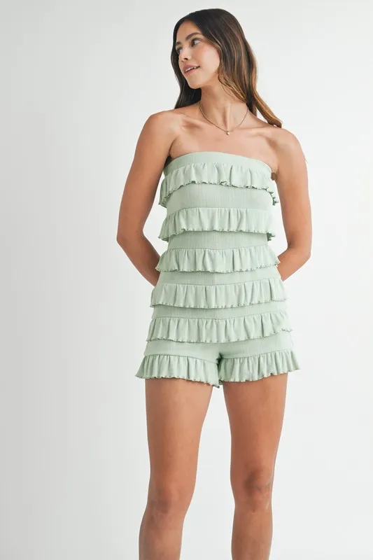 Pointelle Knit Fabric Ruffled Tube Romper, image 2