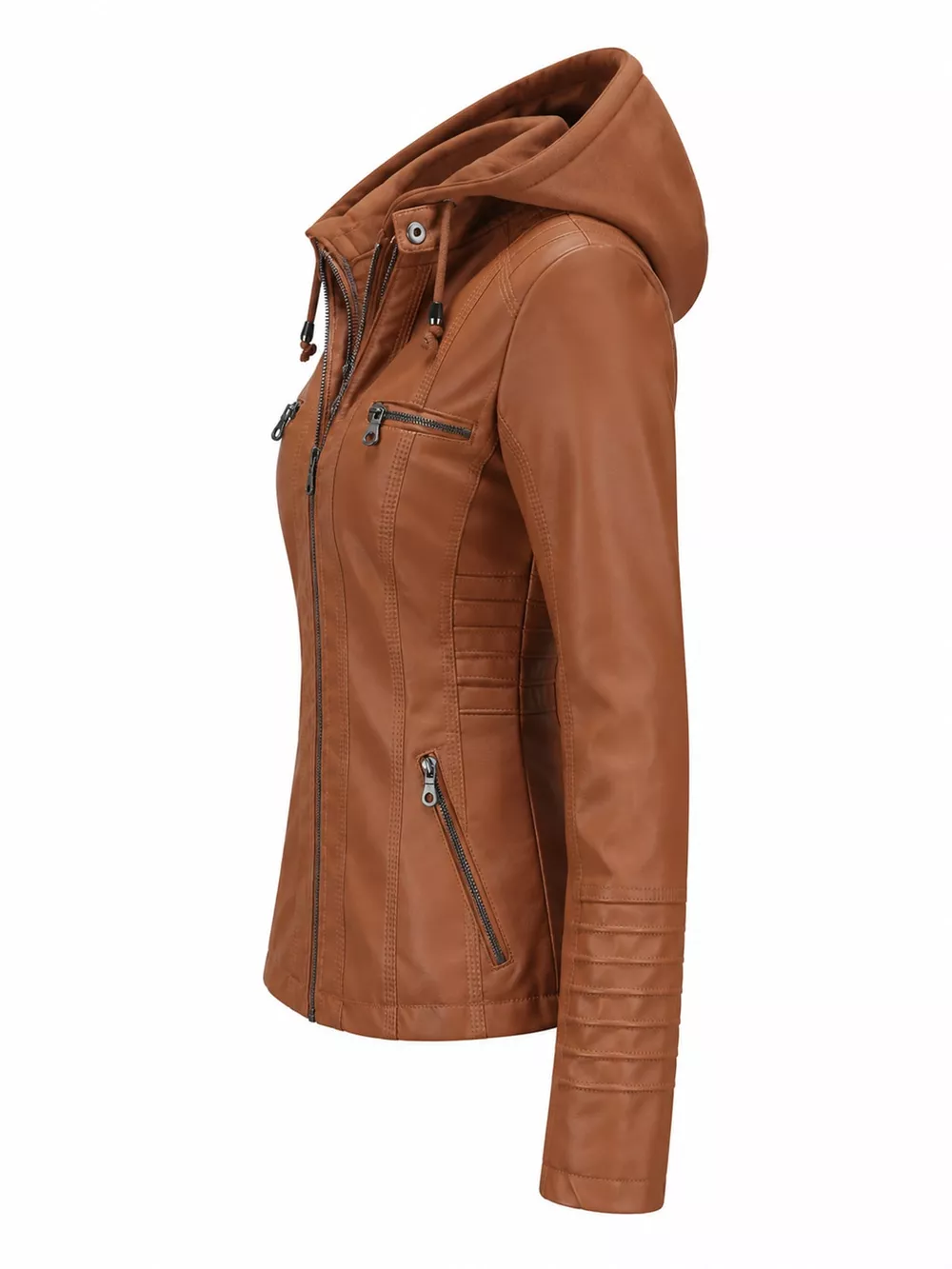 Full Size Detachable Hooded Faux Leather Moto Jacket Plus Size, image 16