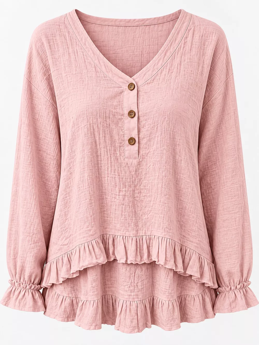 V-Neck Long Sleeve Ruffled Hem Blouse, image 3