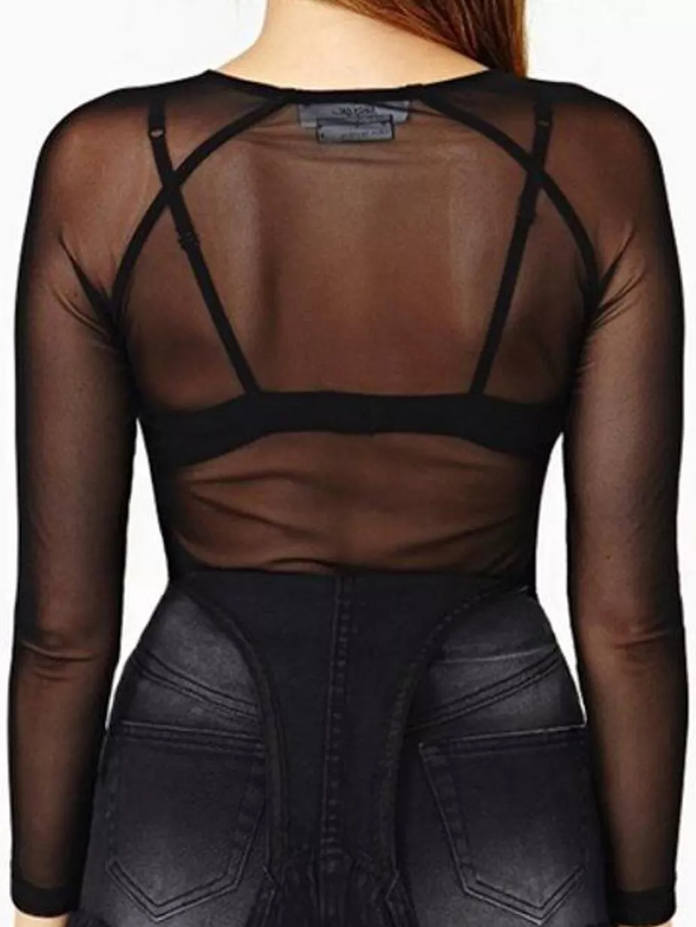 Full Size Sheer Mesh Long Sleeve Top Plus Size, image 5
