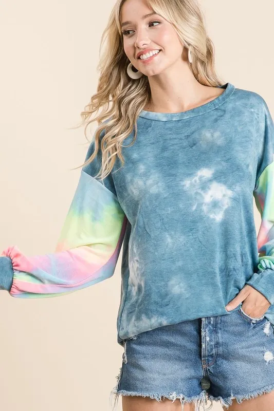 Tie Dye French Terry Top With Contrast Tie Dye, image 6