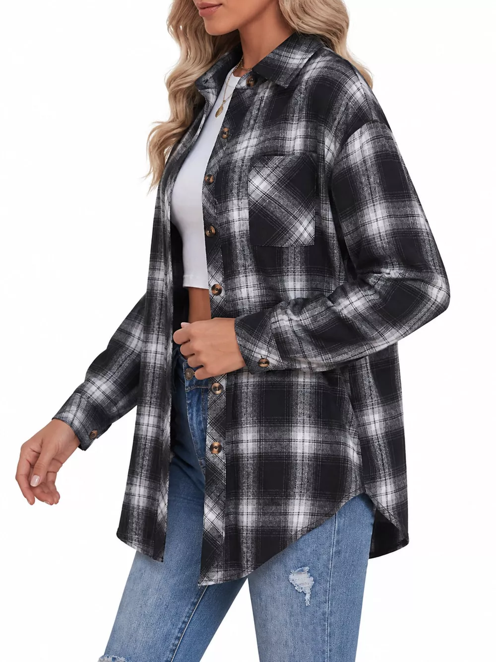 Plaid Button-Down Oversized Shirt, image 6