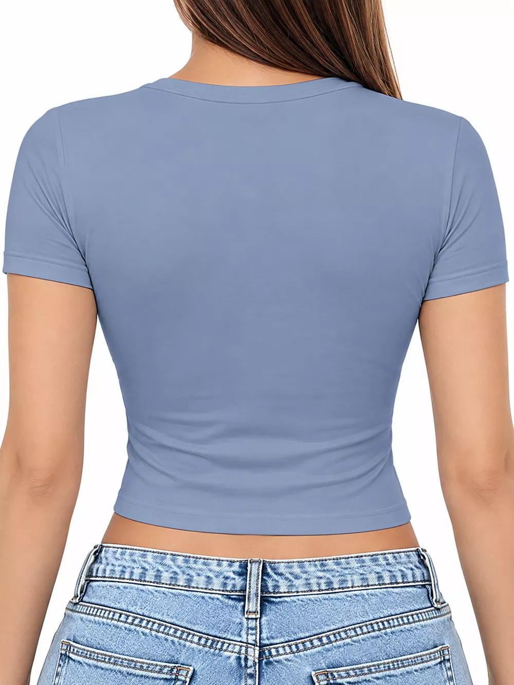 Slim Fit Basic Crew Neck Short Sleeve Crop T-Shirt, image 45