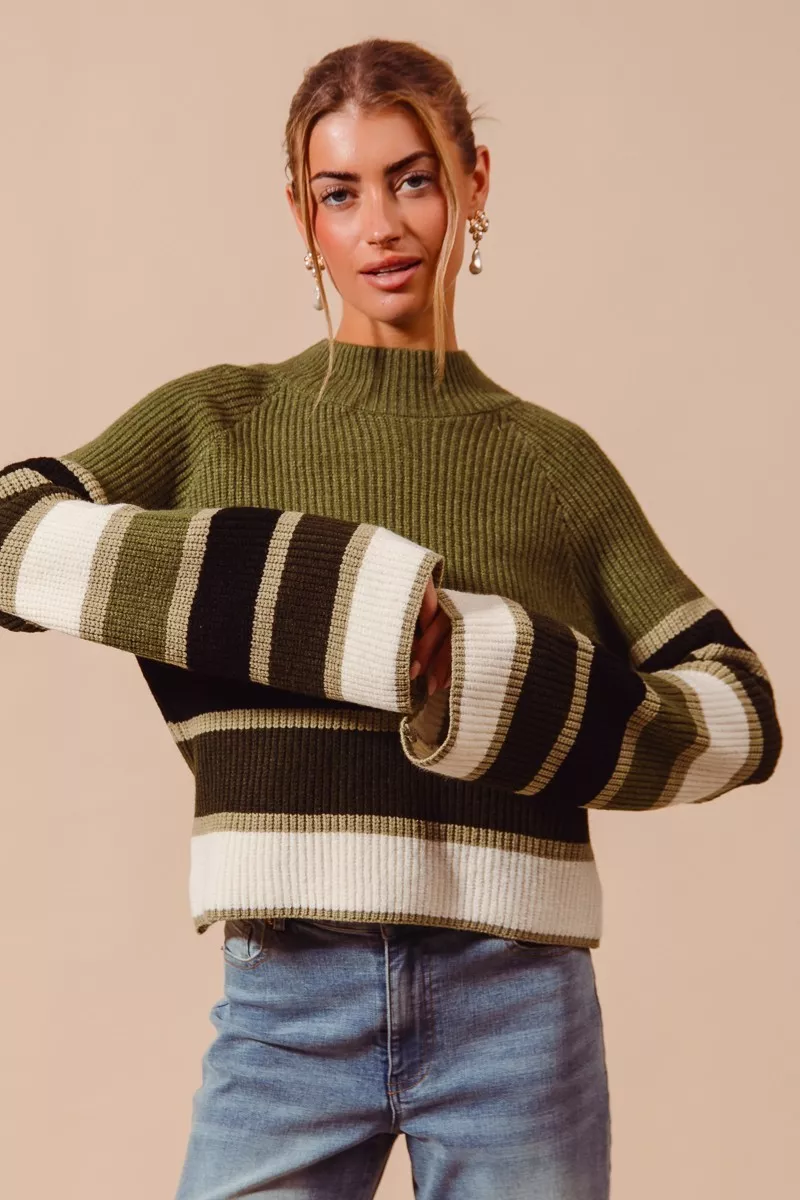 Multi Color Striped Mock Neck Sweater