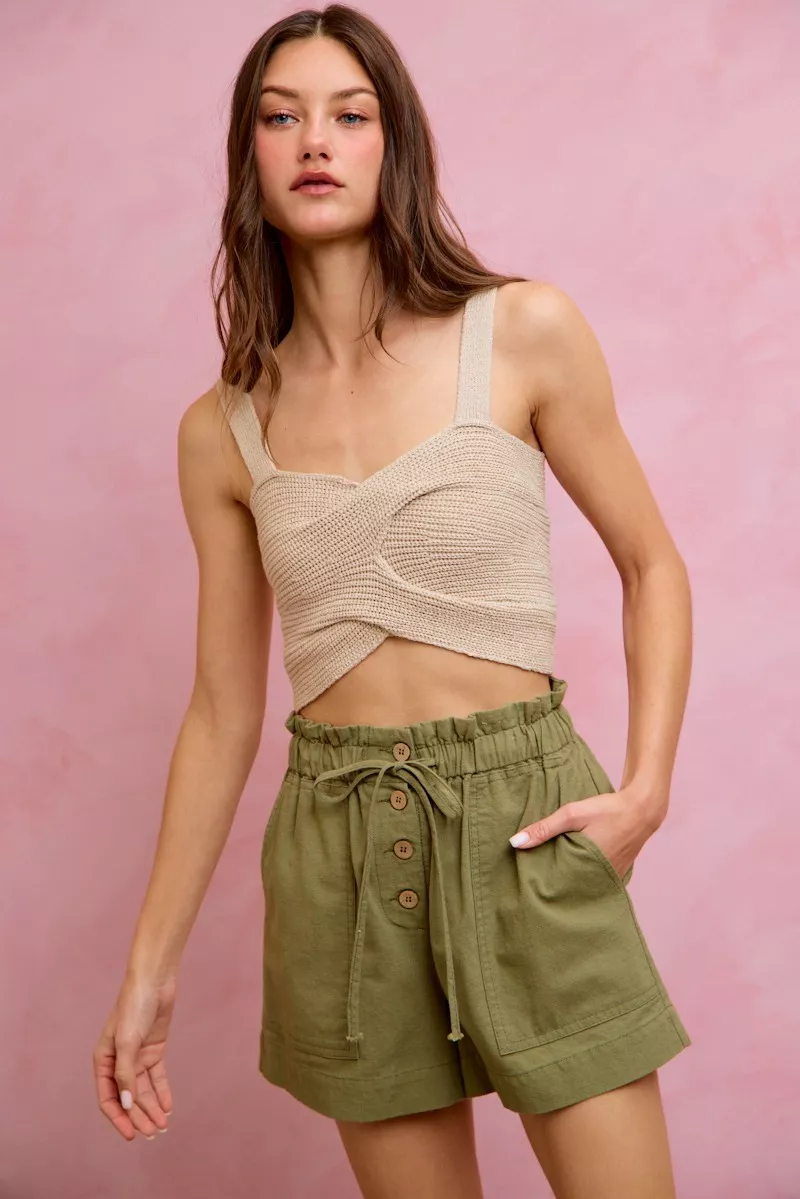 Paper Bag Patch Pocket Drawstring Twill Shorts, image 27