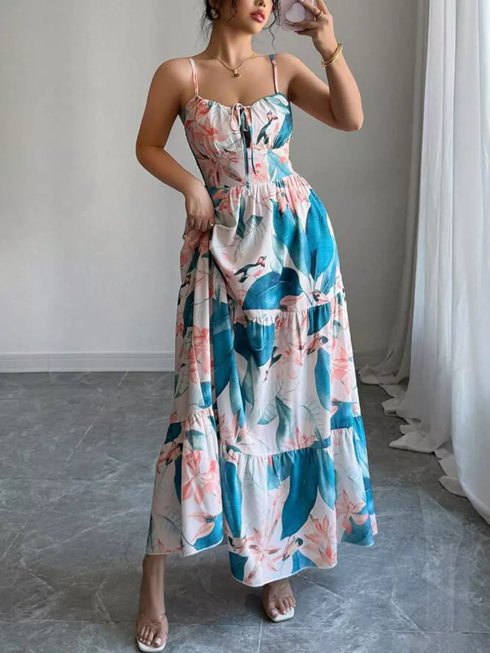 Floral Print Tiered Maxi Cami Dress