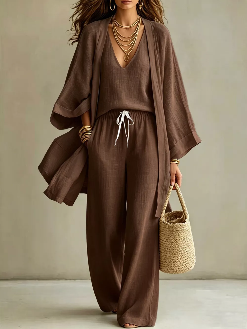 Full Size V-Neck Tank & Cardigan and Pants Set Plus Size, image 8
