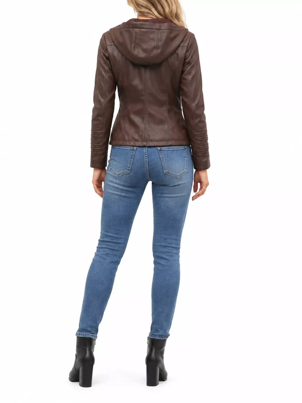 Full Size Detachable Hooded Faux Leather Moto Jacket Plus Size, image 12