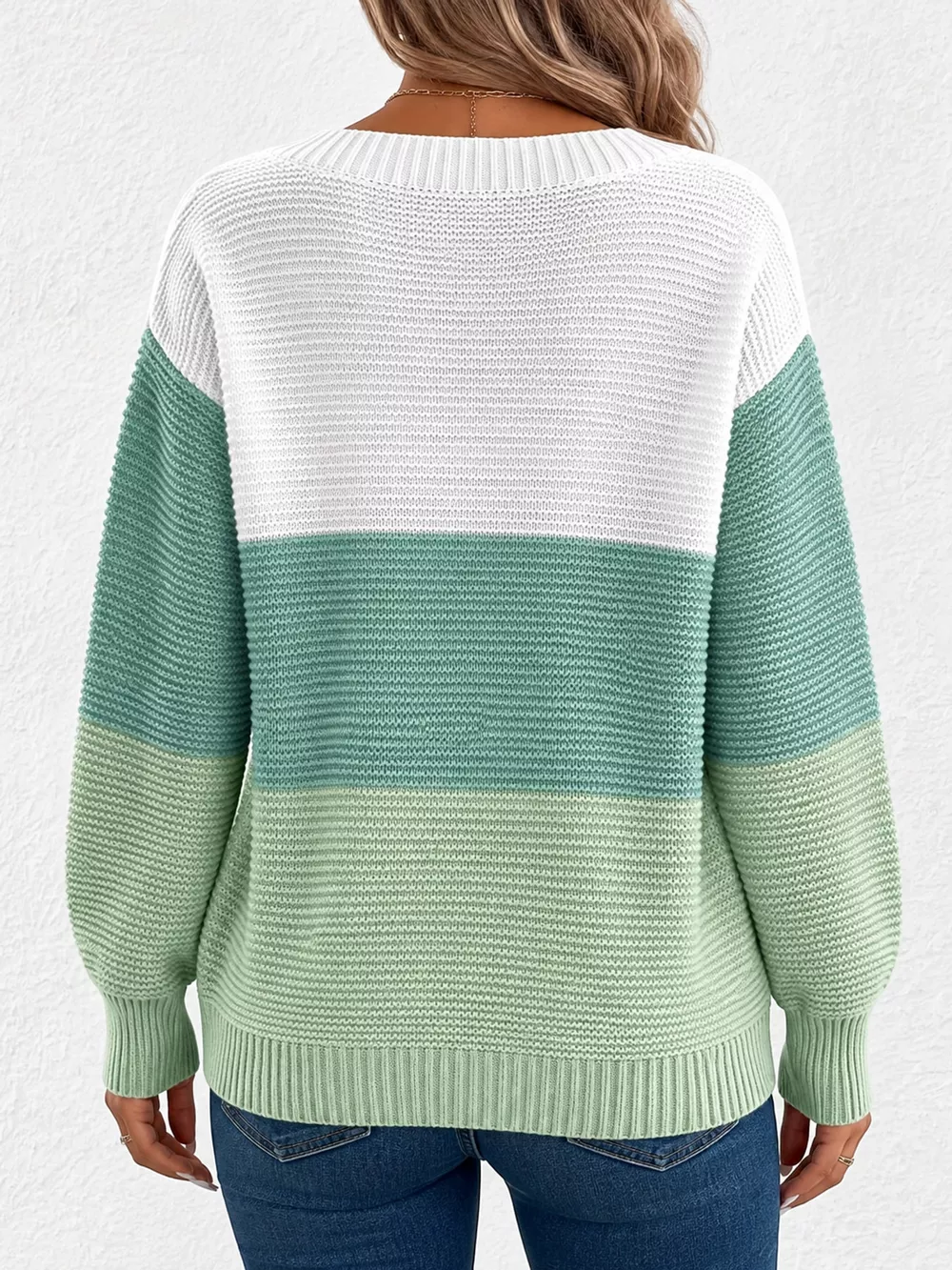 Full Size Color-Block Boat Neck Sweater Plus Size, image 22