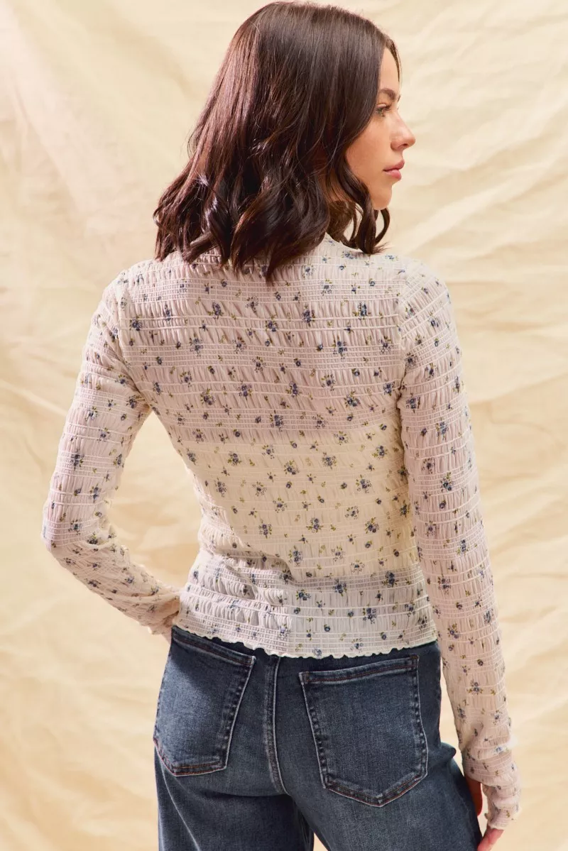 Floral Print Textured Long Sleeve Knit Top, image 14
