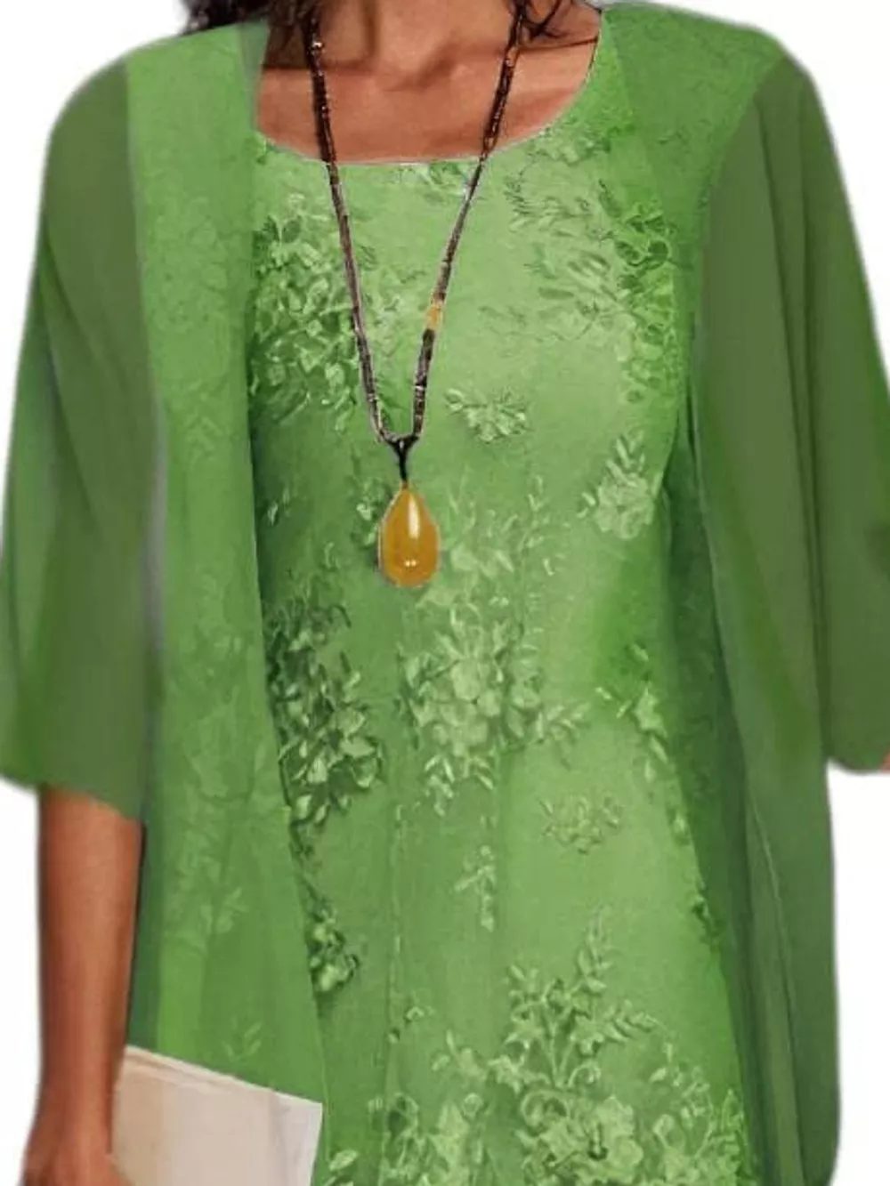 Plus Size Elegant Lace Overlay Dress and Matching Chiffon Cardigan Set, image 5