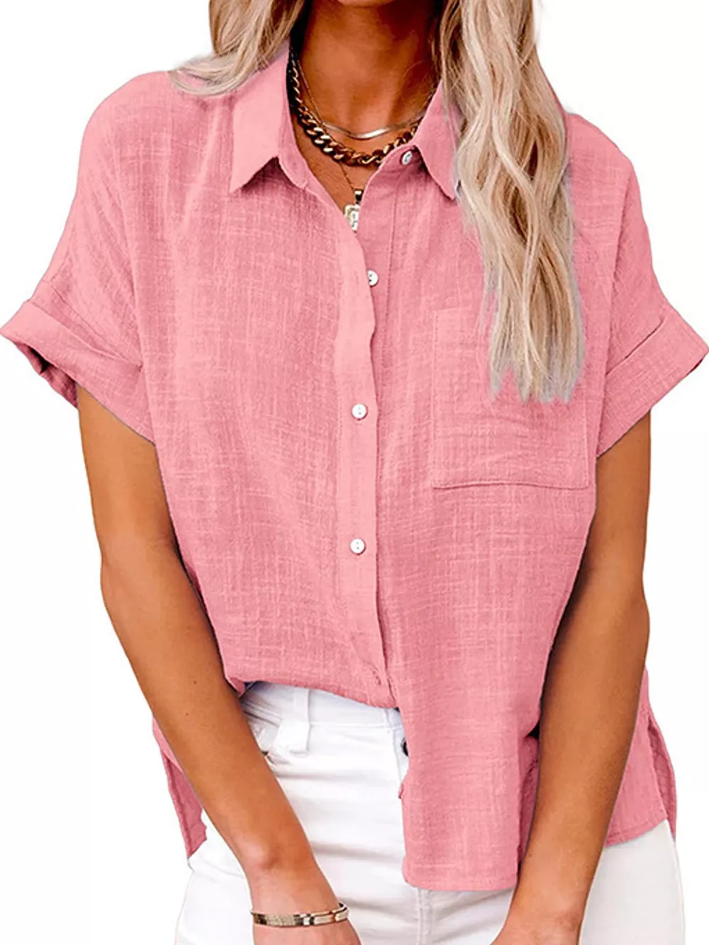 Full Size Button Up Short Sleeve Shirt Plus Size, image 26