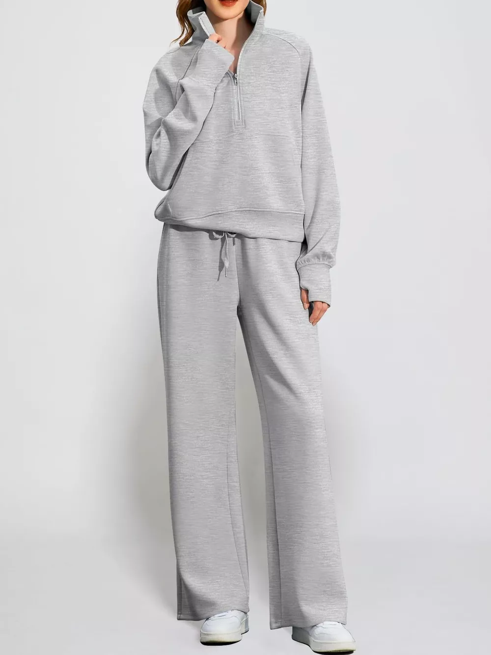 Half-Zip Sweatshirt and Wide-Leg Pants Set, image 36