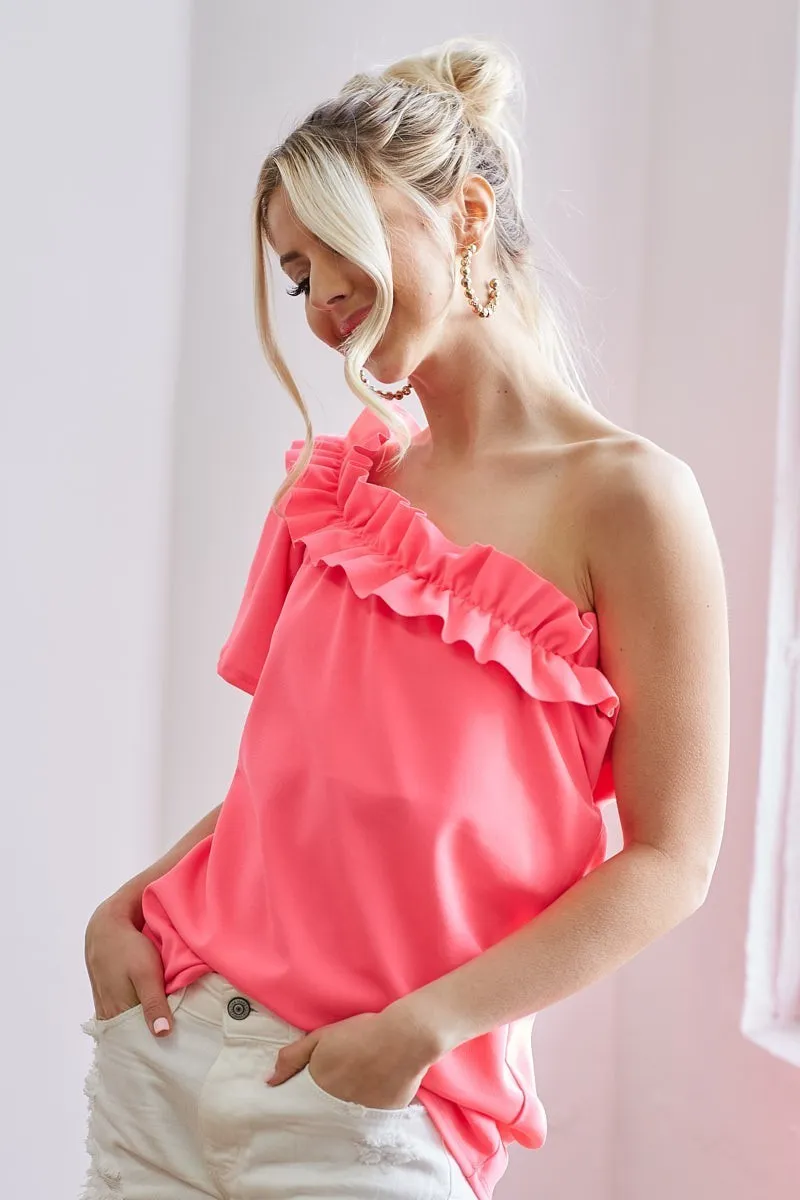 Ruffled Asymmetrical Crepe One Shoulder Top, image 6