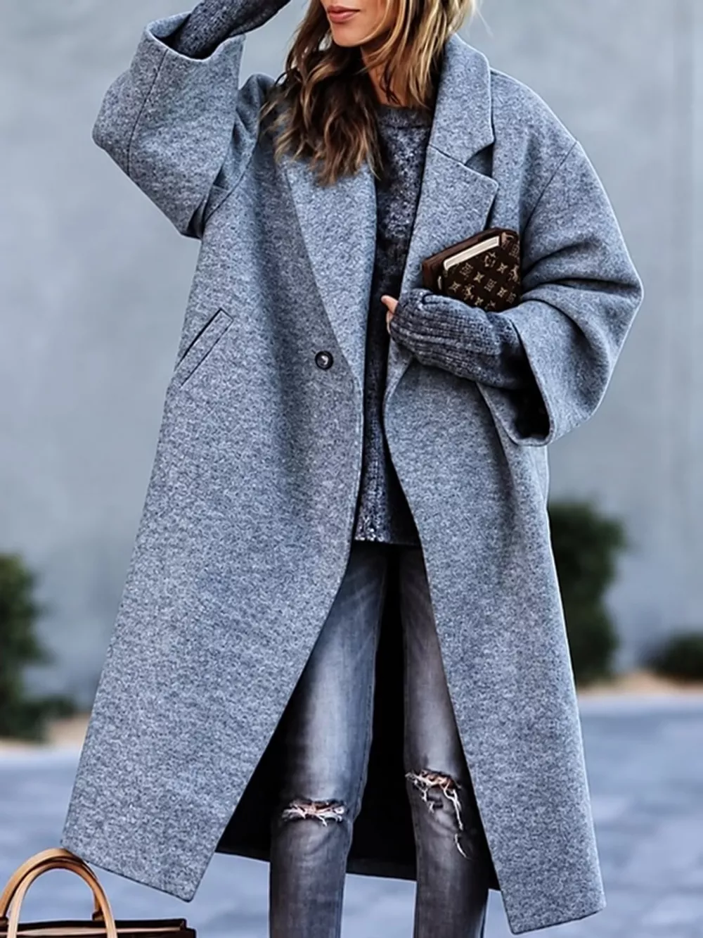 Full Size Lapel Collar One Button Coat Plus Size, image 5