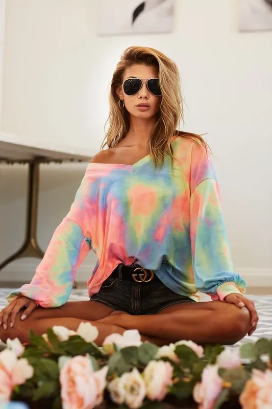 Tie Dye French Terry V Neck Top
