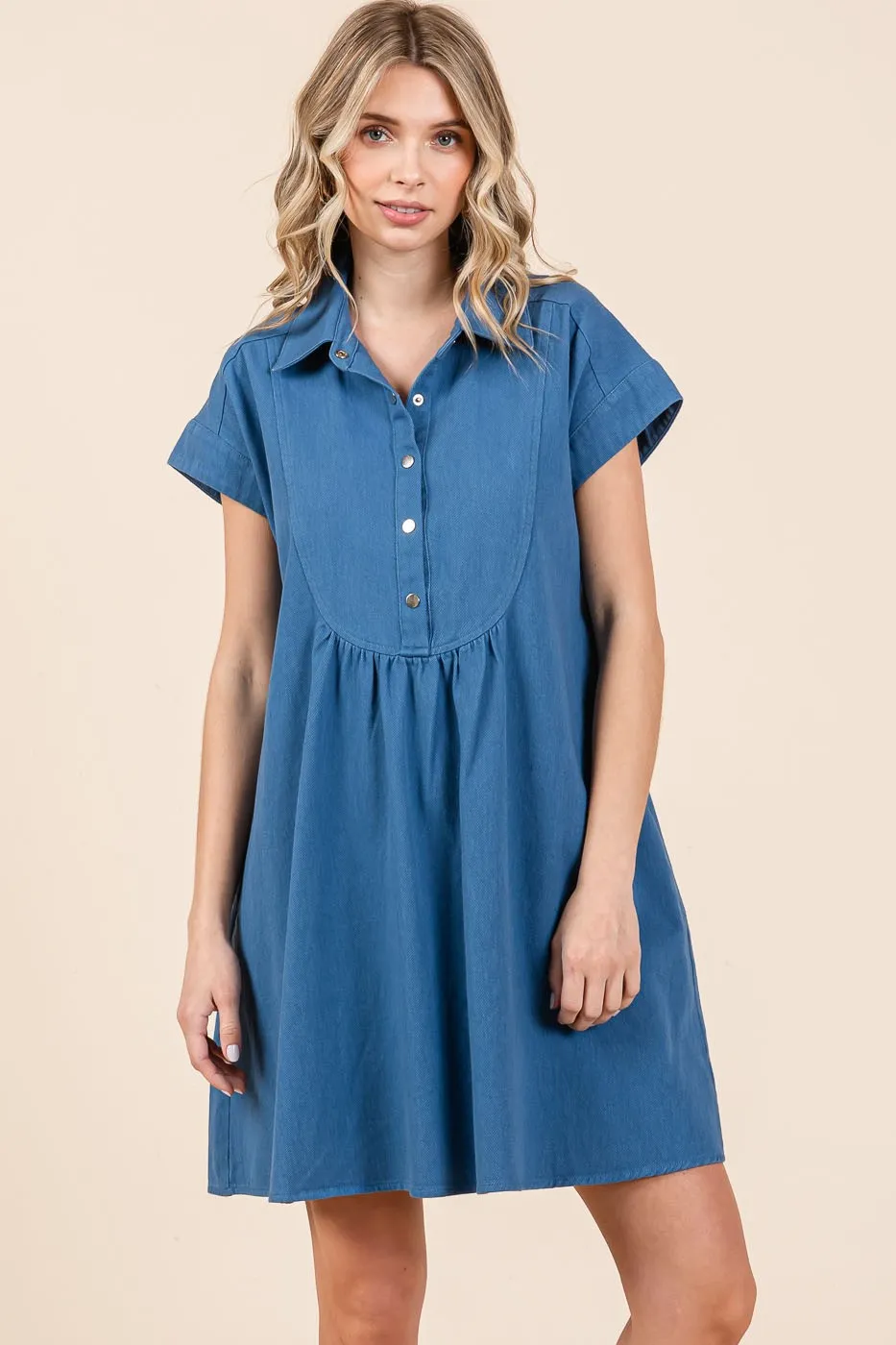 Twill Short Sleeve Collared Mini Dress, image 5